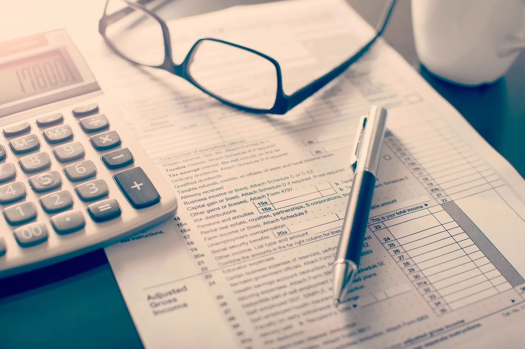 calculator and tax documents